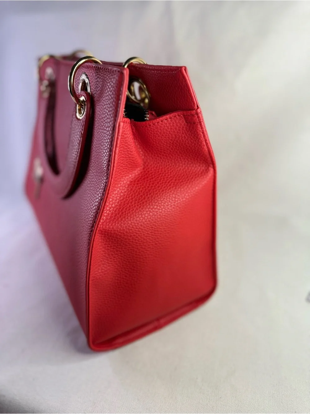 Bradley Mischka Red Satchel Bag with Crossbody/Shoulder Strap and Gold Hardware